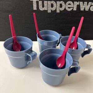 Tupperware Aloha Coffee Mug Cup Blue With Hang On Spoon 350ml / 12oz